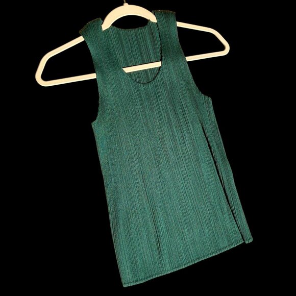 PLEATS PLEASE Issey Miyake Green Sleeveless Round Neck Tank Top Shirt Size 3 M L - Picture 2 of 5